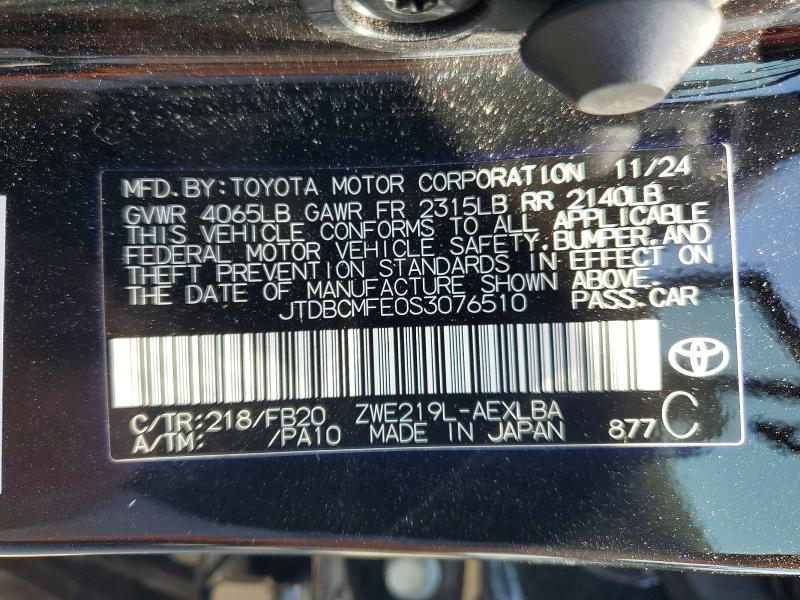 Продаж на аукціоні авто 2025 Toyota Corolla Hybrid, vin: JTDBCMFE0S3076510, номер лоту: 62912016