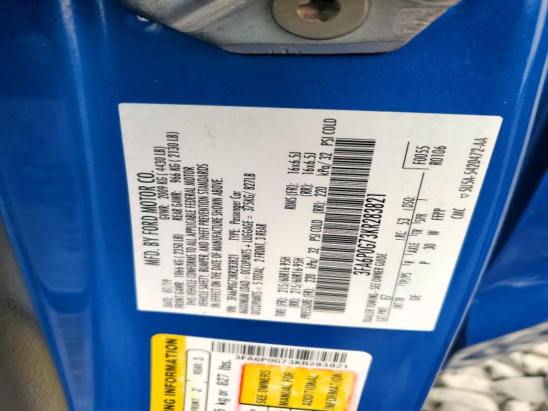 Продажа на аукционе авто 2019 Ford Fusion, vin: 3FA6P0G73KR283821, номер лота: 61616046