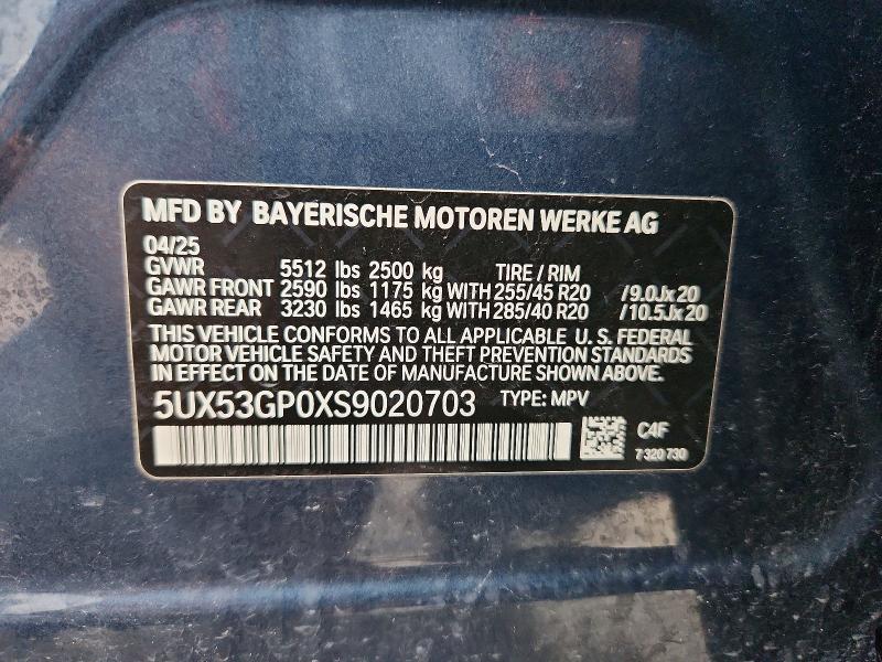 2025 Bmw X3 მანქანა იყიდება აუქციონზე, vin: 5UX53GP0XS9020703, აუქციონის ნომერი: 61106216