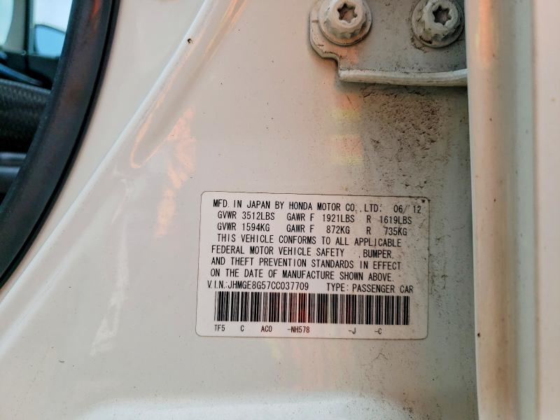 Продажа на аукционе авто 2012 Honda Fit, vin: JHMGE8G57CC037709, номер лота: 61594356