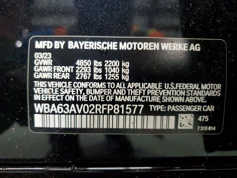 Продажа на аукционе авто 2024 Bmw 430i, vin: WBA63AV02RFP81577, номер лота: 63182976