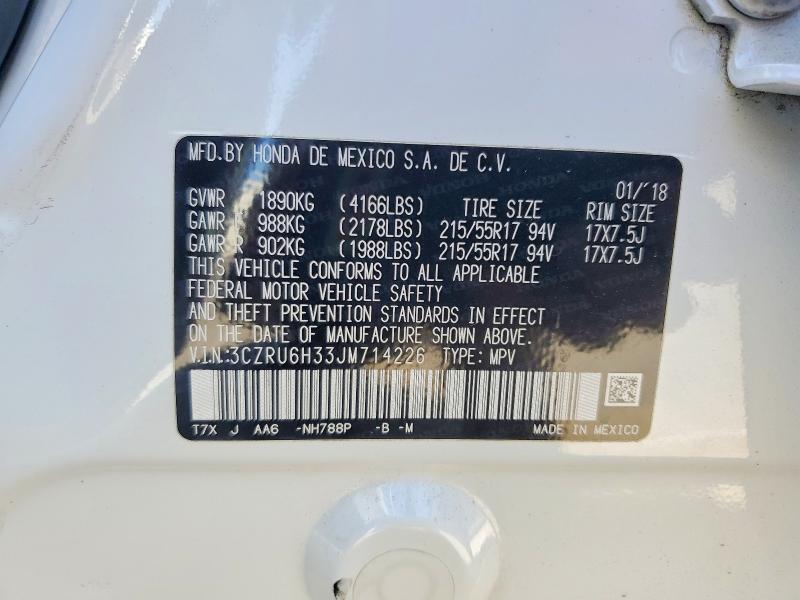 62888636 :رقم المزاد ، 3CZRU6H33JM714226 vin ، 2018 Honda Hr-v مزاد بيع
