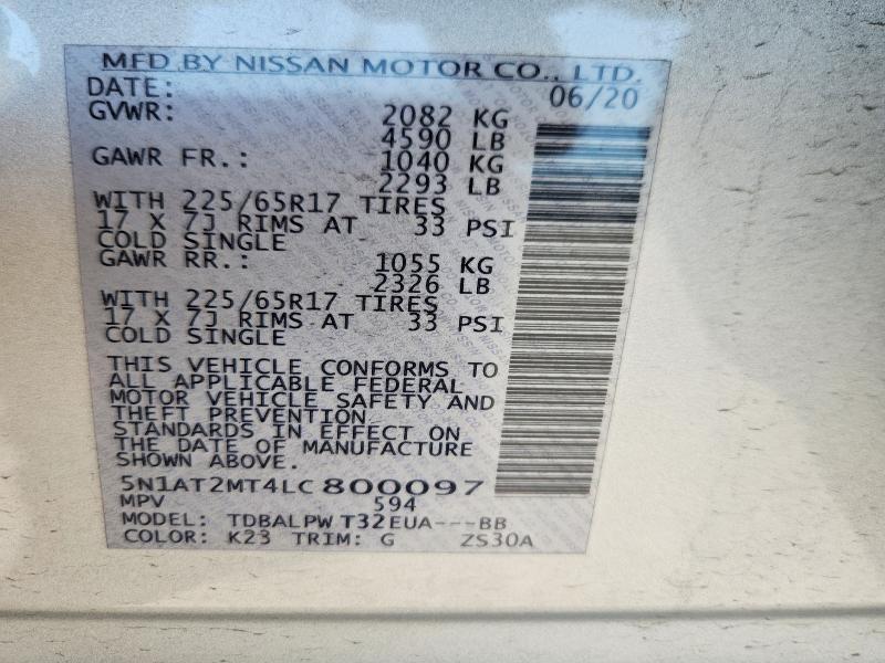 Aukcja sprzedaży 2020 Nissan Rogue, vin: 5N1AT2MT4LC800097, numer aukcji: 62502456