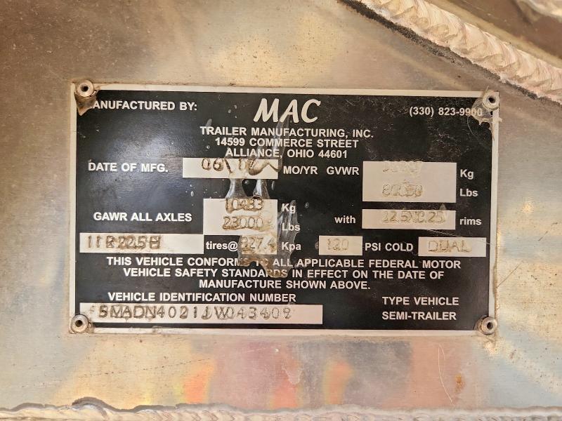 63505386 :رقم المزاد ، 5MADN4021JW043409 vin ، 2018 Mac Trailer مزاد بيع