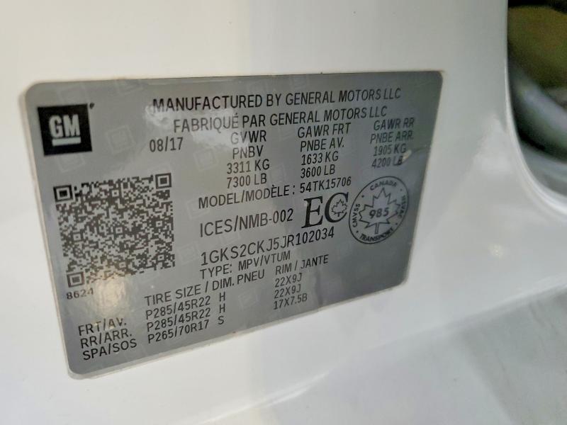 Aukcja sprzedaży 2018 Gmc Yukon, vin: 1GKS2CKJ5JR102034, numer aukcji: 62248996
