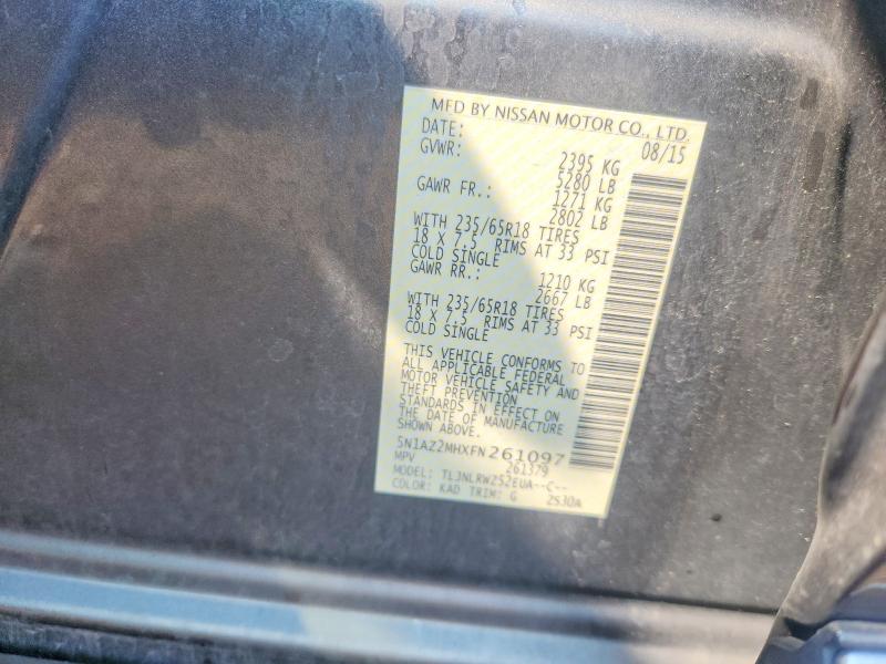 Aukcja sprzedaży 2015 Nissan Murano, vin: 5N1AZ2MHXFN261097, numer aukcji: 62966906