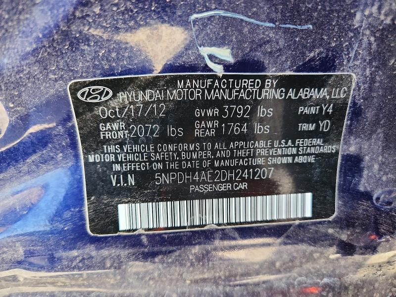 Продажа на аукционе авто 2013 Hyundai Elantra, vin: 5NPDH4AE2DH241207, номер лота: 59985976