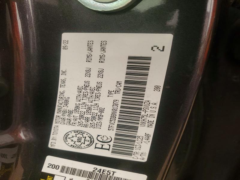 2022 Toyota Tundra მანქანა იყიდება აუქციონზე, vin: 5TFVC5DB8NX013079, აუქციონის ნომერი: 51161666