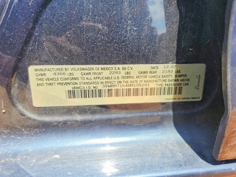 2008 Volkswagen Jetta მანქანა იყიდება აუქციონზე, vin: 3VWRM71K48M105201, აუქციონის ნომერი: 59789766