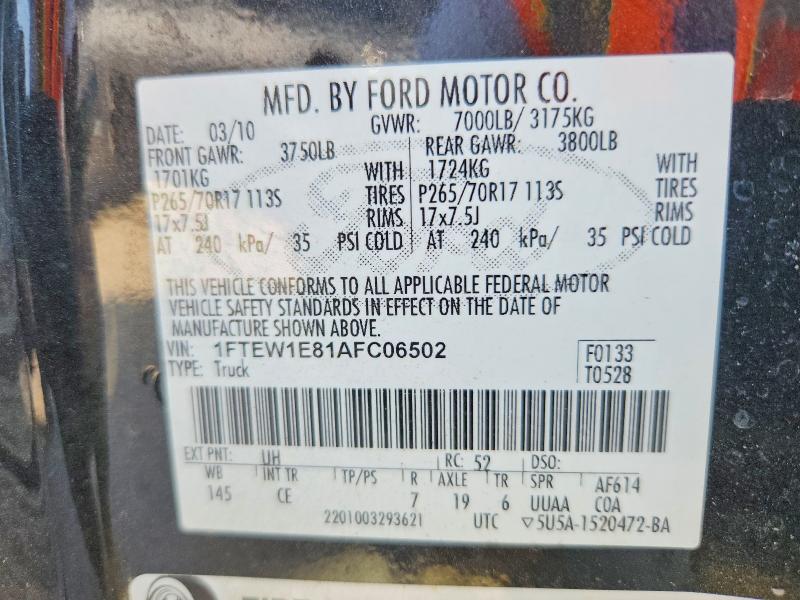 Aukcja sprzedaży 2010 Ford F150, vin: 1FTEW1E81AFC06502, numer aukcji: 62851126