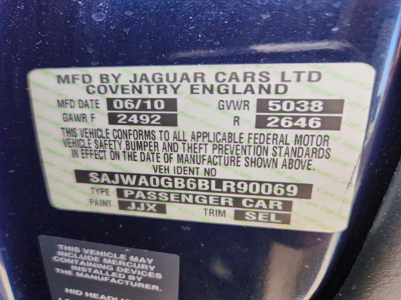 2011 Jaguar Xf მანქანა იყიდება აუქციონზე, vin: SAJWA0GB6BLR90069, აუქციონის ნომერი: 62415926