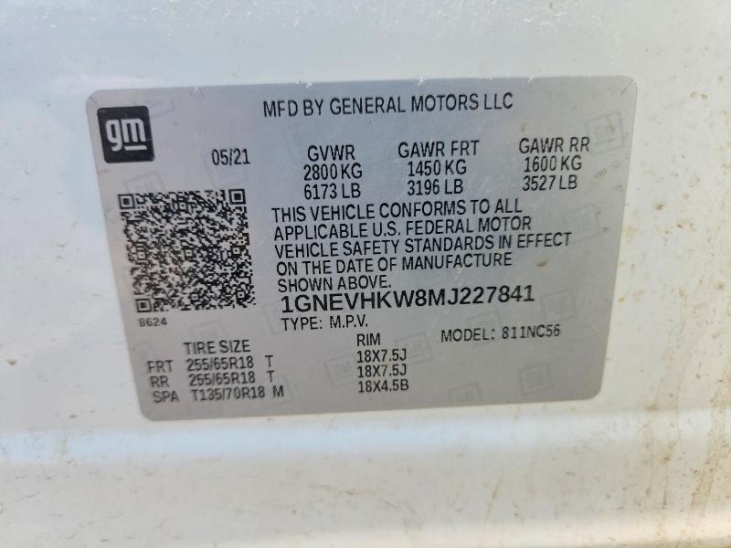 2021 Chevrolet Traverse მანქანა იყიდება აუქციონზე, vin: 1GNEVHKW8MJ227841, აუქციონის ნომერი: 61529966