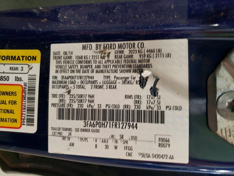 2015 Ford Fusion მანქანა იყიდება აუქციონზე, vin: 3FA6P0H71FR127944, აუქციონის ნომერი: 60576676