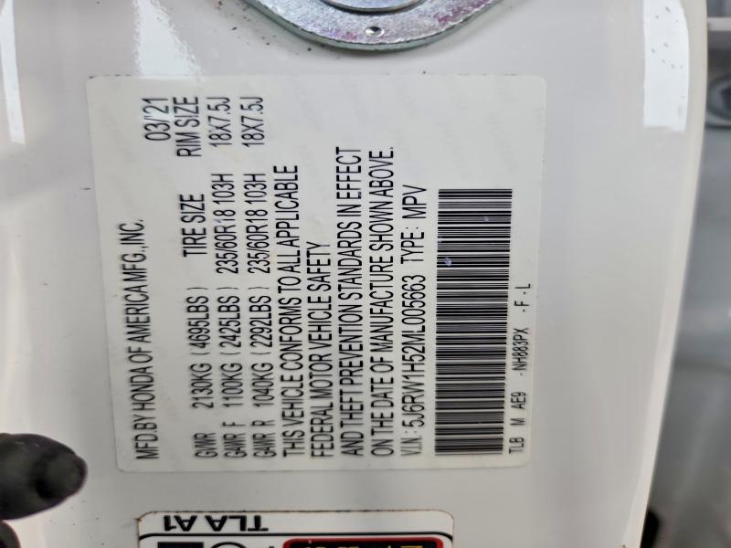 60836686 :رقم المزاد ، 5J6RW1H52ML005663 vin ، 2021 Honda Cr-v مزاد بيع
