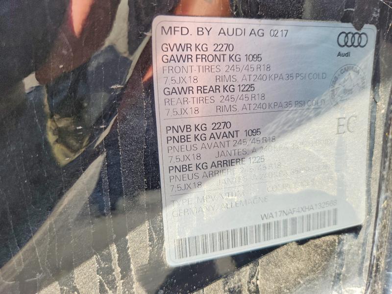 Aukcja sprzedaży 2017 Audi A4 Allroad, vin: WA17NAF4XHA132568, numer aukcji: 61613656