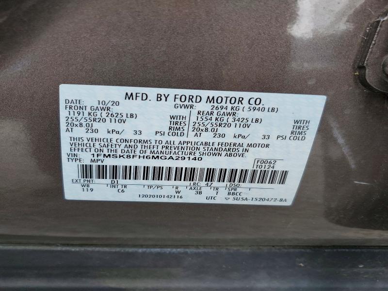 62334986 :رقم المزاد ، 1FMSK8FH6MGA29140 vin ، 2021 Ford Explorer مزاد بيع