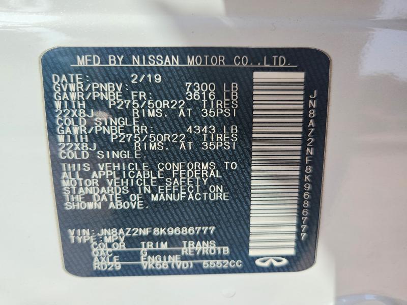 Продаж на аукціоні авто 2019 Infiniti Qx80, vin: JN8AZ2NF8K9686777, номер лоту: 61585276