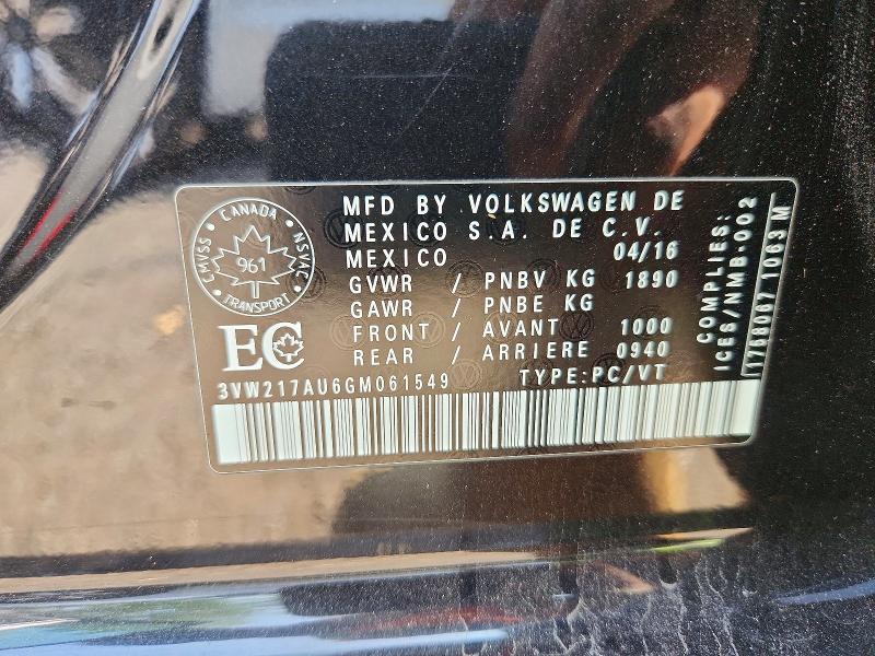 2016 Volkswagen Golf მანქანა იყიდება აუქციონზე, vin: 3VW217AU6GM061549, აუქციონის ნომერი: 60659926