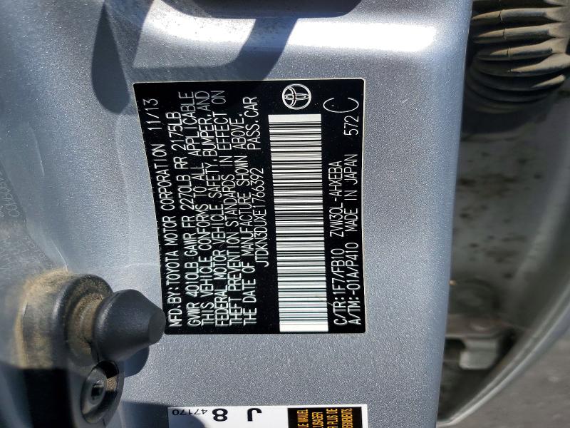 Auction sale of the 2014 Toyota Prius, vin: JTDKN3DUXE1766392, lot number: 62288096