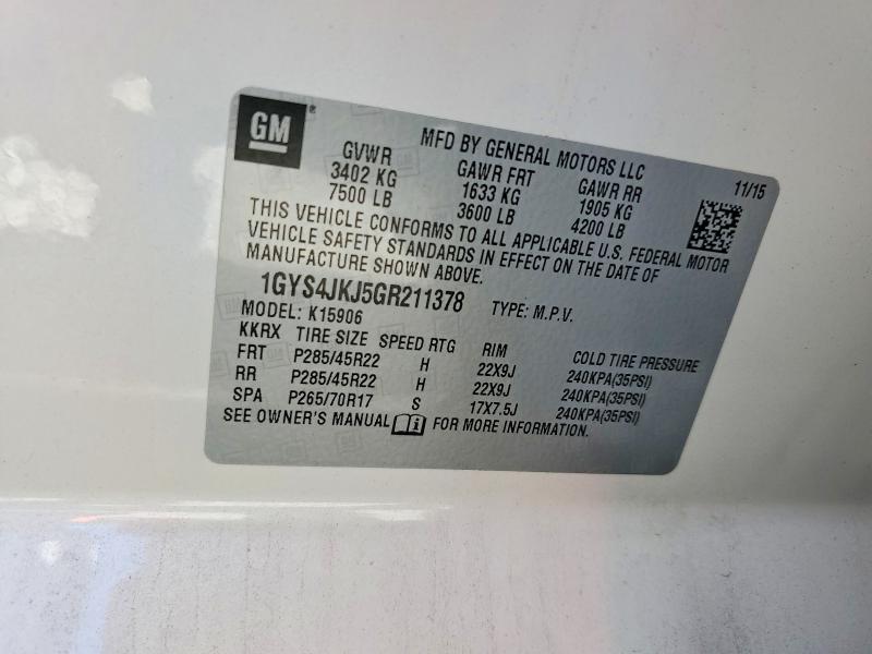 Aukcja sprzedaży 2016 Cadillac Escalade, vin: 1GYS4JKJ5GR211378, numer aukcji: 63357176