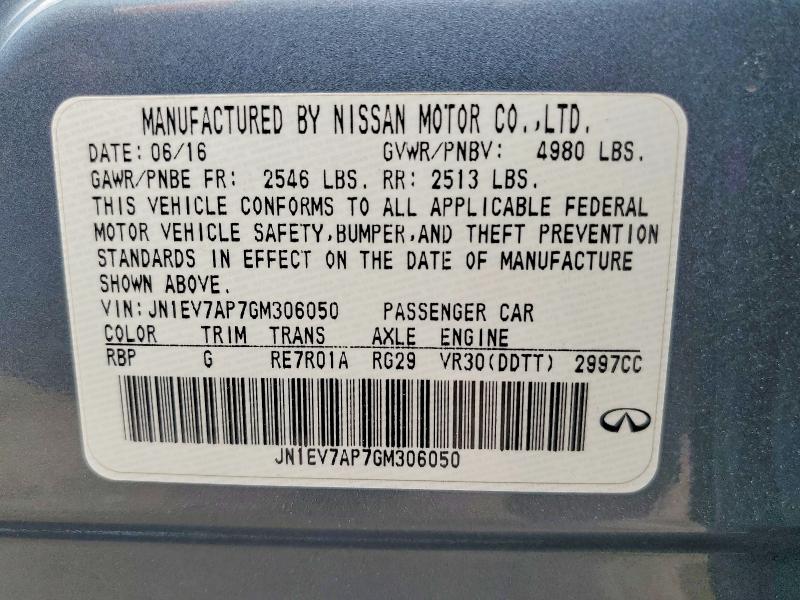 Aukcja sprzedaży 2016 Infiniti Q50, vin: JN1EV7AP7GM306050, numer aukcji: 62198676