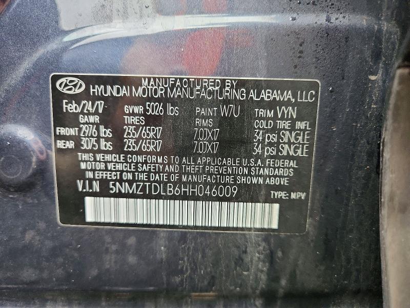 2017 Hyundai Santa Fe Sport მანქანა იყიდება აუქციონზე, vin: 5NMZTDLB6HH046009, აუქციონის ნომერი: 59267366
