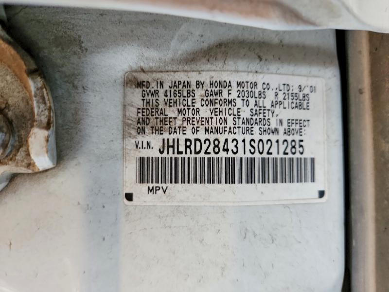 62875816 :رقم المزاد ، JHLRD28431S021285 vin ، 2001 Honda Cr-v مزاد بيع
