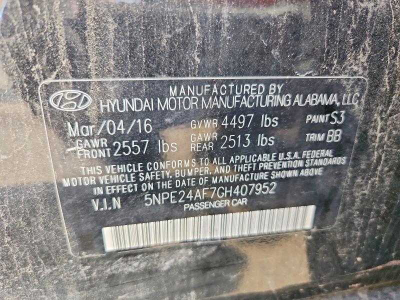 2016 Hyundai Sonata მანქანა იყიდება აუქციონზე, vin: 5NPE24AF7GH407952, აუქციონის ნომერი: 60363486
