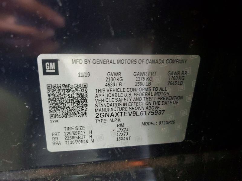 59991496 :رقم المزاد ، 2GNAXTEV9L6175937 vin ، 2020 Chevrolet Equinox مزاد بيع