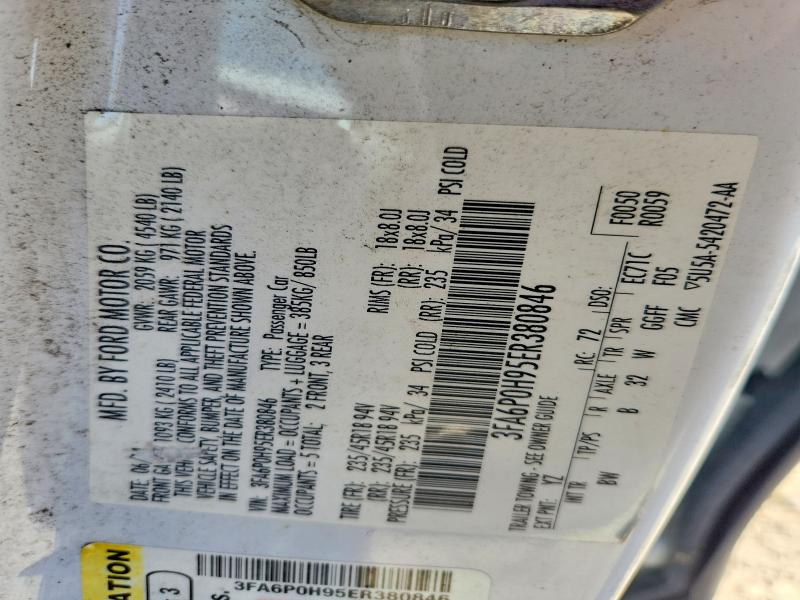61805786 :رقم المزاد ، 3FA6P0H95ER380846 vin ، 2014 Ford Fusion مزاد بيع