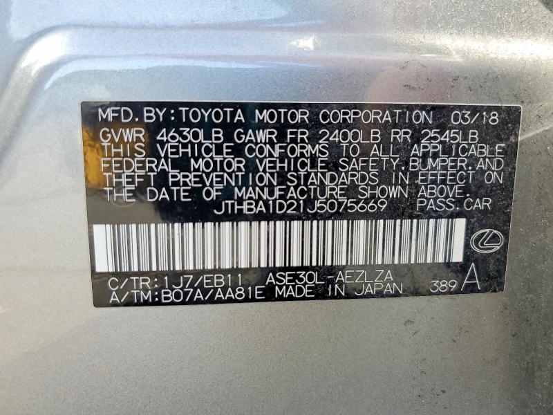 2018 Lexus Is მანქანა იყიდება აუქციონზე, vin: JTHBA1D21J5075669, აუქციონის ნომერი: 61498646