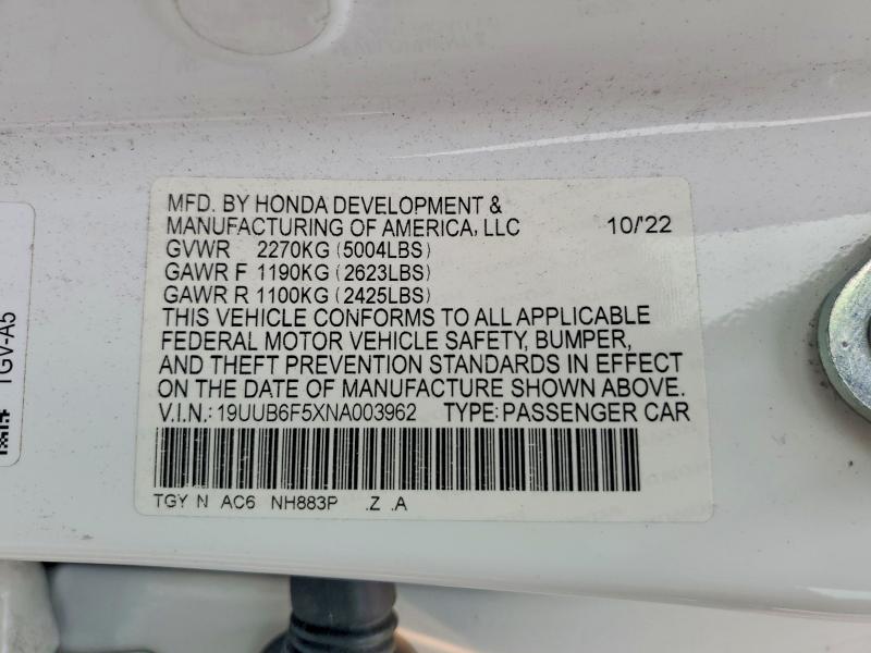 Aukcja sprzedaży 2022 Acura Tlx, vin: 19UUB6F5XNA003962, numer aukcji: 60655766