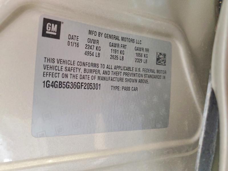 2016 Buick Lacrosse მანქანა იყიდება აუქციონზე, vin: 1G4GB5G36GF205301, აუქციონის ნომერი: 60816316
