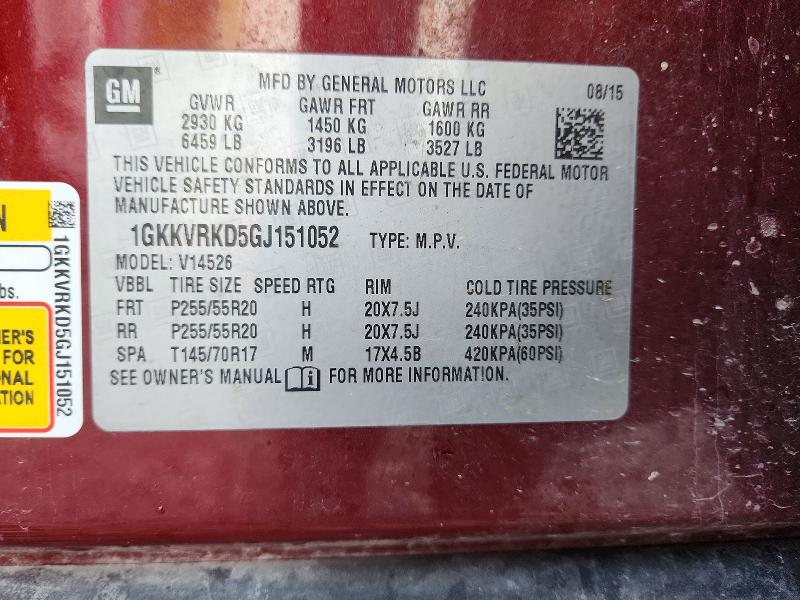 61176636 :رقم المزاد ، 1GKKVRKD5GJ151052 vin ، 2016 Gmc Acadia مزاد بيع