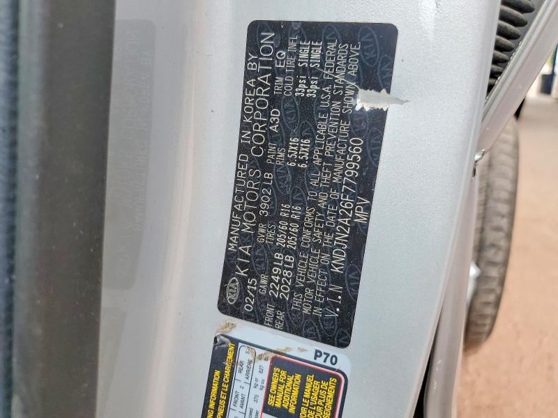 62876486 :رقم المزاد ، KNDJN2A26F7799560 vin ، 2015 Kia Soul مزاد بيع