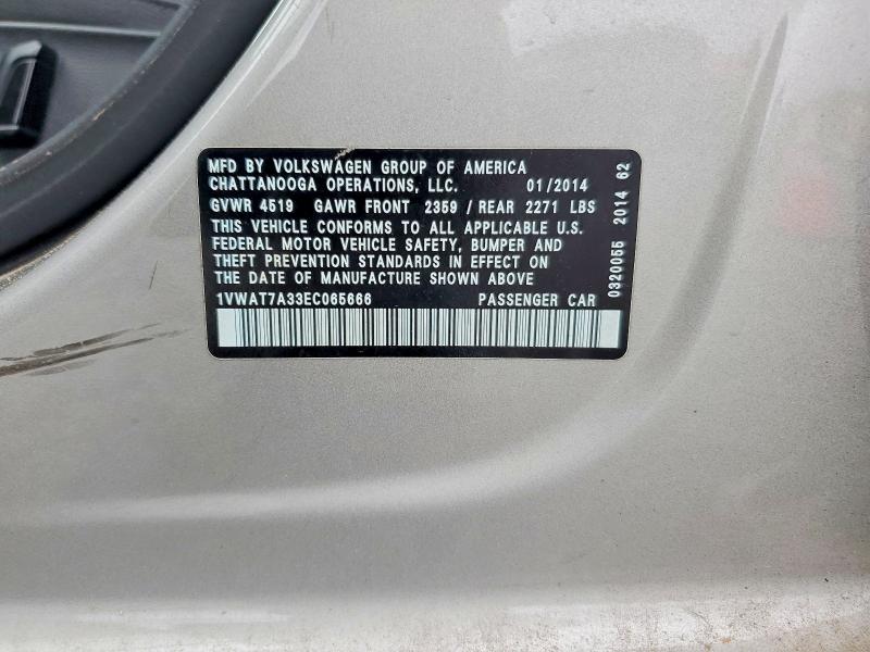 62328716 :رقم المزاد ، 1VWAT7A33EC065666 vin ، 2014 Volkswagen Passat مزاد بيع