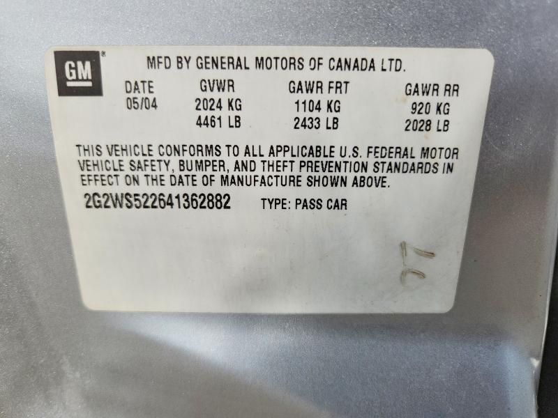 2004 Pontiac Grand Prix მანქანა იყიდება აუქციონზე, vin: 2G2WS522641362882, აუქციონის ნომერი: 63479506