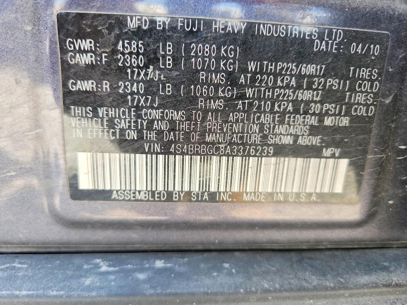 Продаж на аукціоні авто 2010 Subaru Outback, vin: 4S4BRBGC8A3376239, номер лоту: 61143656