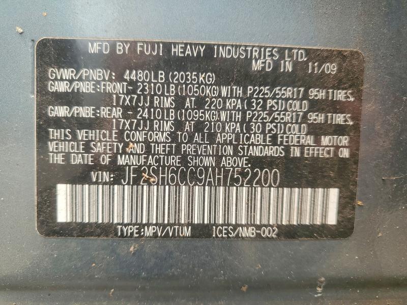 2010 Subaru Forester მანქანა იყიდება აუქციონზე, vin: JF2SH6CC9AH752200, აუქციონის ნომერი: 61127736