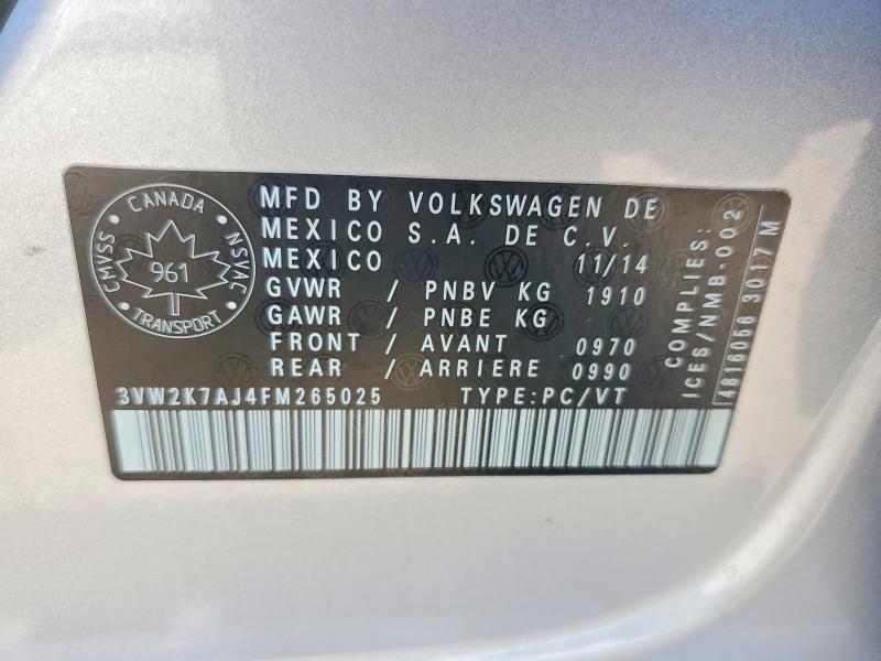 Продаж на аукціоні авто 2015 Volkswagen Jetta, vin: 3VW2K7AJ4FM265025, номер лоту: 60452546