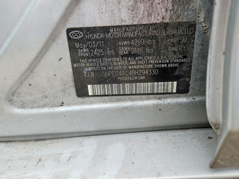 2011 Hyundai Sonata მანქანა იყიდება აუქციონზე, vin: 5NPEC4AC4BH294330, აუქციონის ნომერი: 60179336