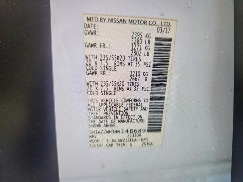 61640466 :رقم المزاد ، 5N1AZ2MH3HN148689 vin ، 2017 Nissan Murano مزاد بيع