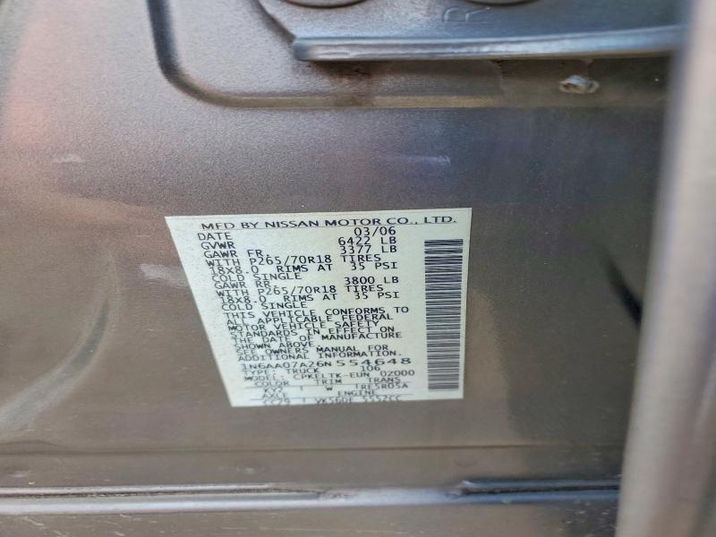 2006 Nissan Titan მანქანა იყიდება აუქციონზე, vin: 1N6AA07A26N554648, აუქციონის ნომერი: 60477466