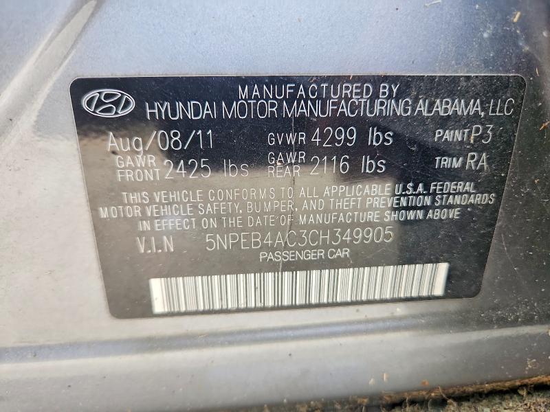 61782486 :رقم المزاد ، 5NPEB4AC3CH349905 vin ، 2012 Hyundai Sonata مزاد بيع