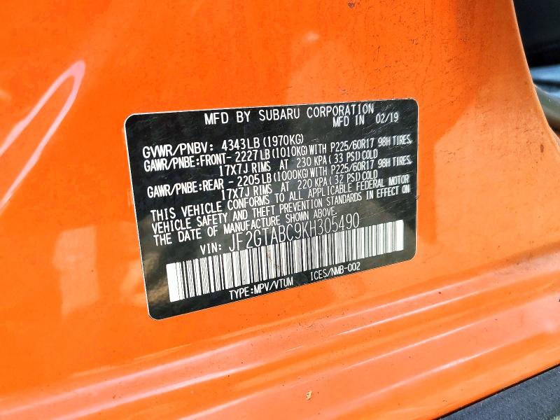 Aukcja sprzedaży 2019 Subaru Crosstrek, vin: JF2GTABC9KH305490, numer aukcji: 60522636