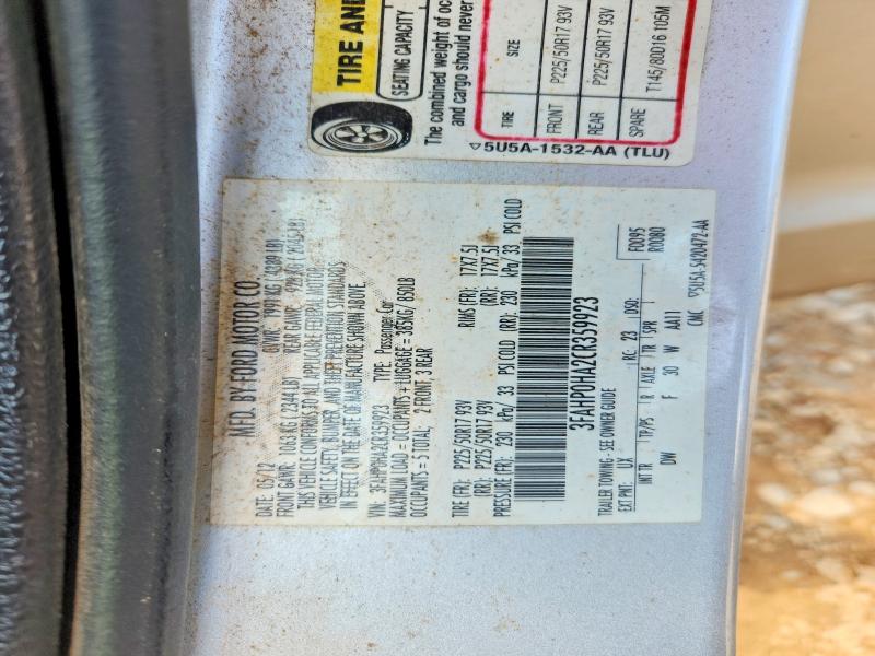 2012 Ford Fusion მანქანა იყიდება აუქციონზე, vin: 3FAHP0HA2CR359923, აუქციონის ნომერი: 61543416