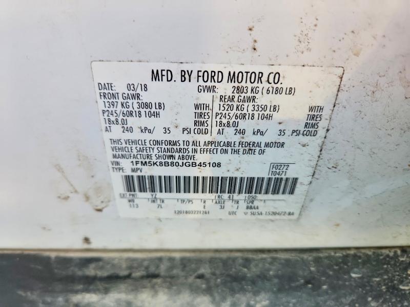 Aukcja sprzedaży 2018 Ford Explorer, vin: 1FM5K8B80JGB45108, numer aukcji: 60036466