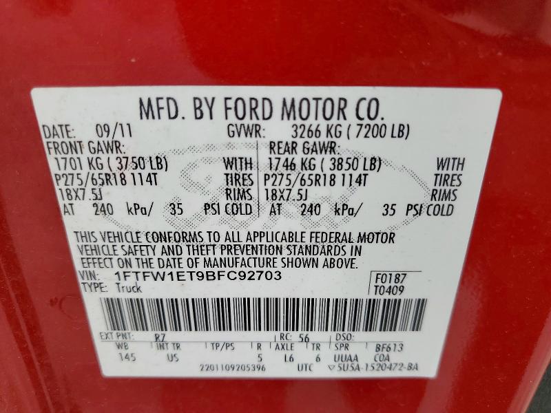 Aukcja sprzedaży 2011 Ford F150, vin: 1FTFW1ET9BFC92703, numer aukcji: 61624806