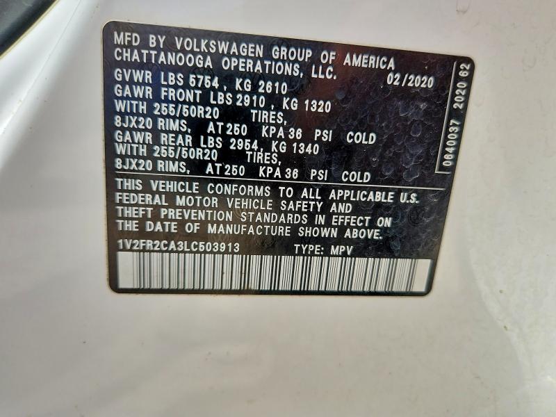 Aukcja sprzedaży 2020 Volkswagen Atlas, vin: 1V2FR2CA3LC503913, numer aukcji: 61555606