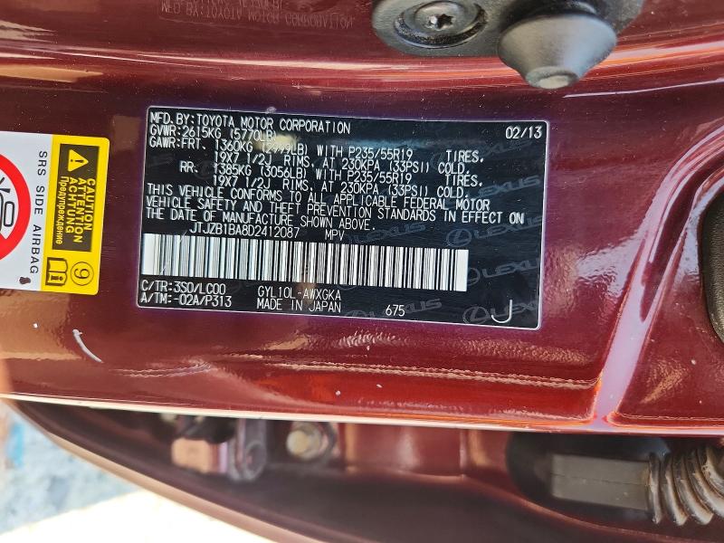 Aukcja sprzedaży 2013 Lexus Rx, vin: JTJZB1BA8D2412087, numer aukcji: 63032436
